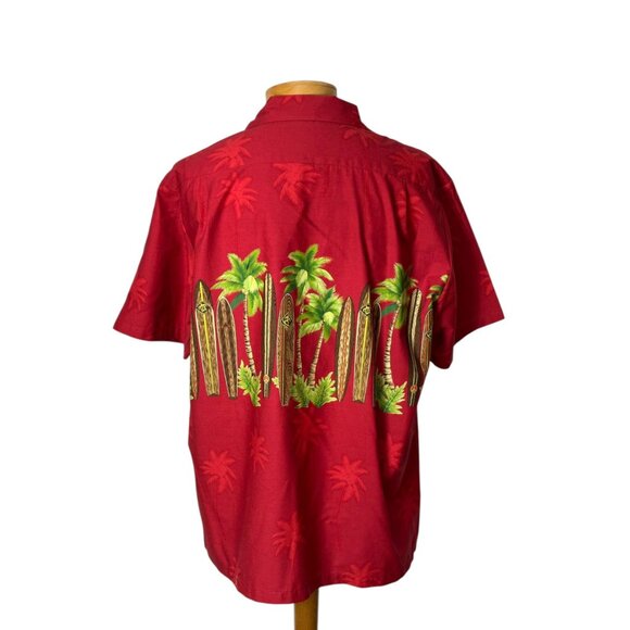 Vintage mens Hawaiian shirt red with surf boards by Hawaiian Reserve Collection - Picture 3 of 6